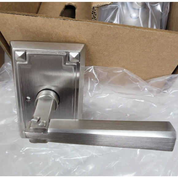EMTEK Arts Crafts Rectangular Rosette Privacy Lever RH Satin Nickel 3 avail - Picture 1 of 8